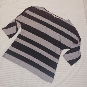Loft Dolman Sleeved Gray and Black Stripes